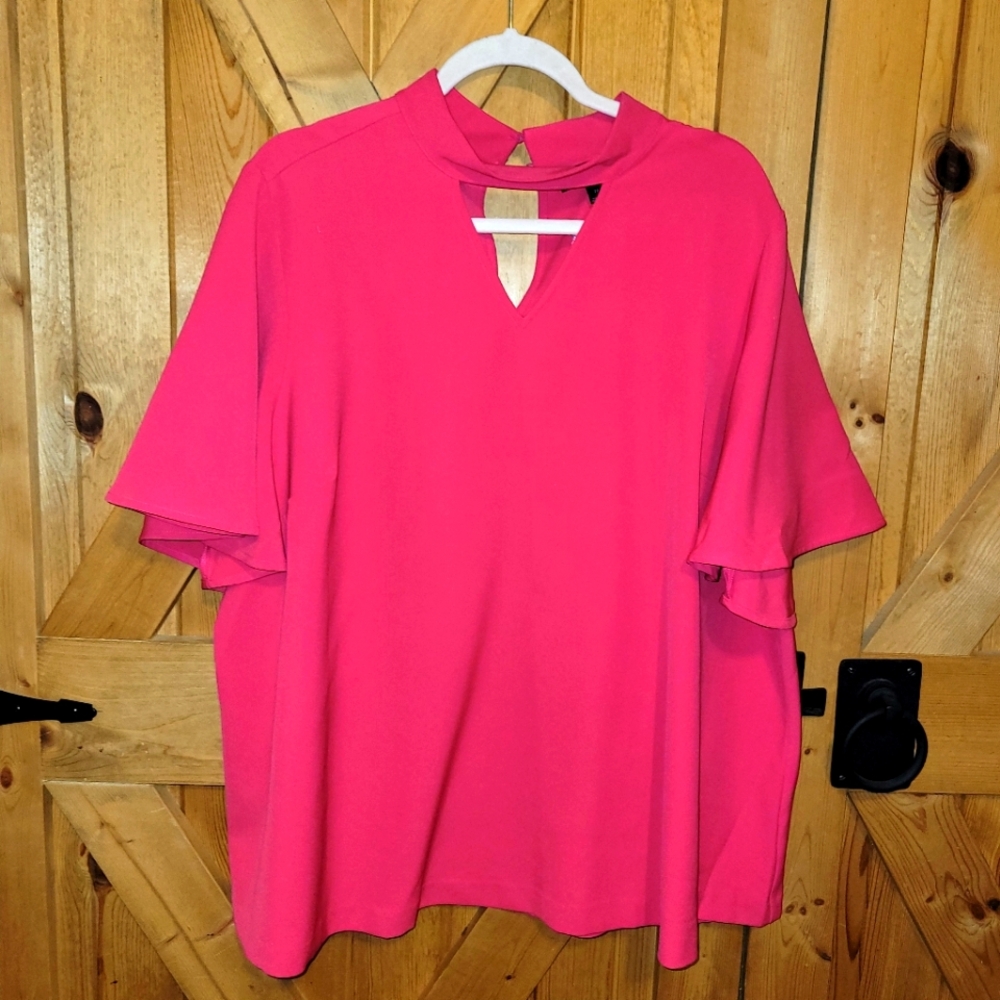 Lane Bryant  Pink Flounce Sleeve Top 22 NEW